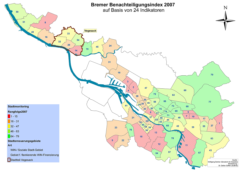 Stadtteilbezogene Abbildung des Benachteiligungsindex 2007