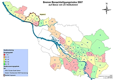 Stadtteilbezogene Abbildung des Benachteiligungsindex 2007