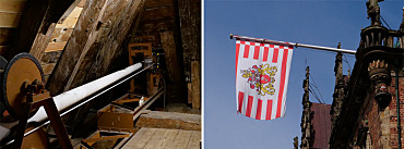 Links seht Ihr den Flaggenmast, wenn er im Dachboden ist. Rechts, wie er mit Flagge ausgefahren ist