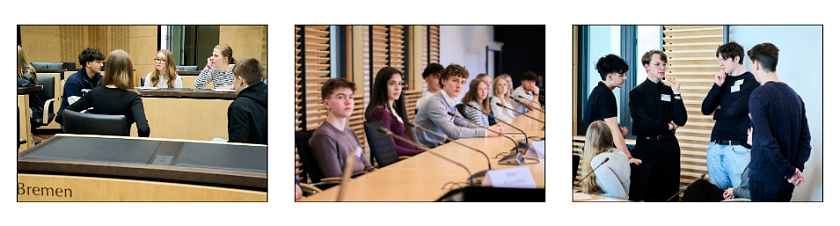 Jugendliche die im Bundesrat arbeiten um Themen vorzubereiten.