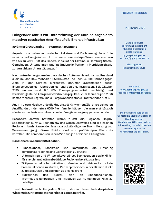 Pressemitteilung Wärme für die Ukraine