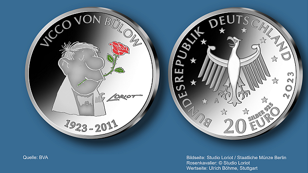 Die 20 Euro Gedenkmünze anlässlich des 100. Geburtstag Loriots. Foto: BVA