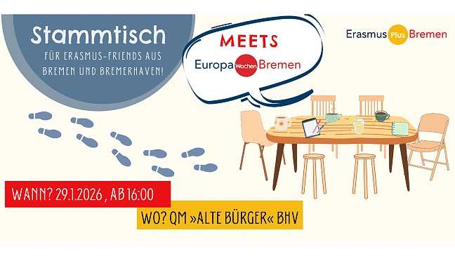 Europawochen meets Erasmus - Einladung zum Stammtisch am 29. Januar 2026, ab 16 Uhr in Bremerhaven