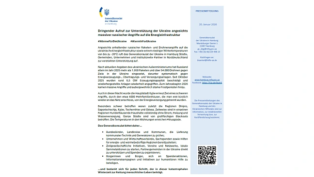 Pressemitteilung Hilferuf Wärme für die Ukraine