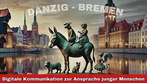 Bremer Stadtmusikanten vor Silhouette von Danzig