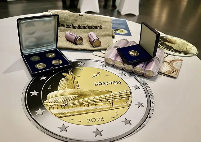 Die neue 'Bremen-Gedenkmünze' mit dem Klimahaus als Motiv. 